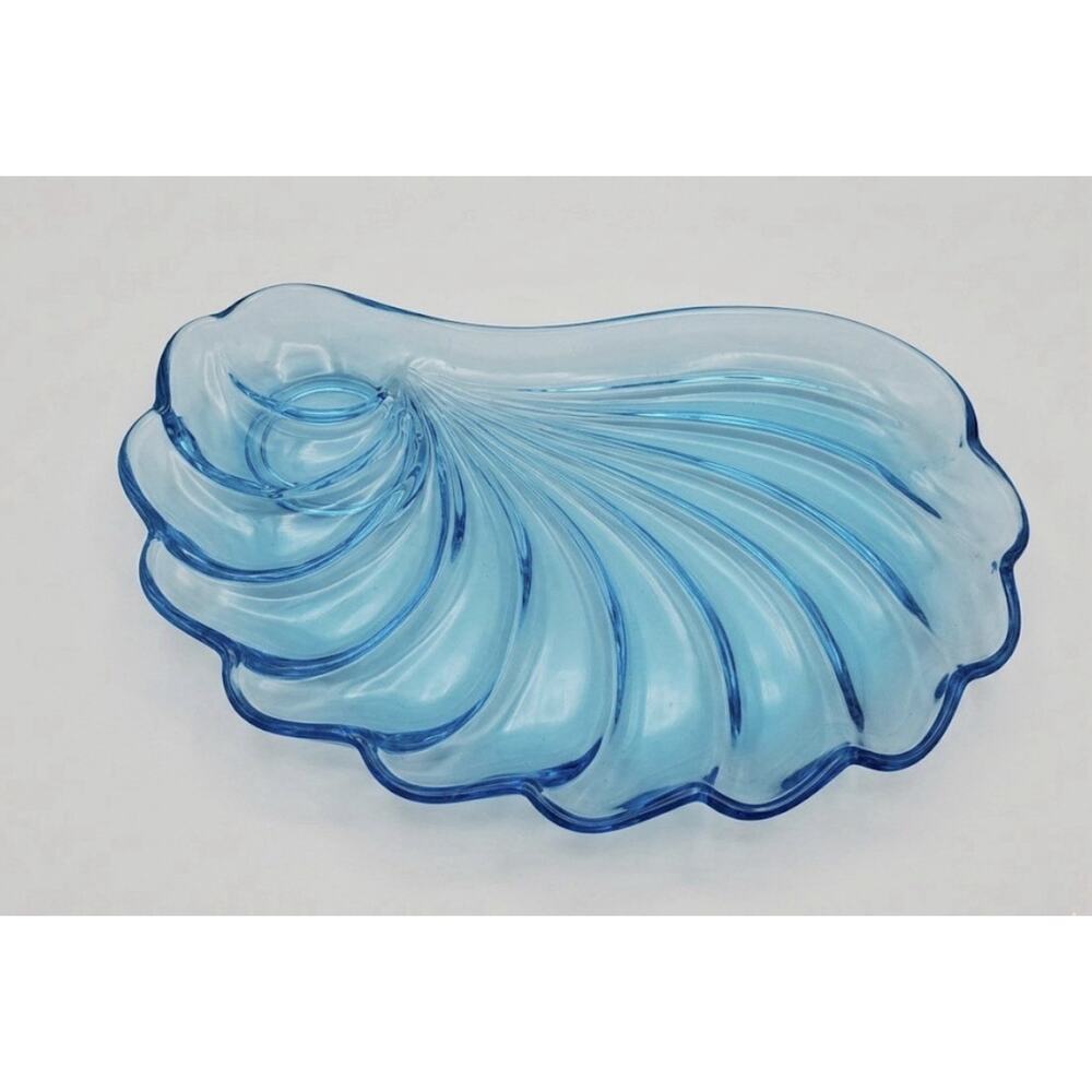Hazel Atlas Vintage Capri Blue Sea Shell Snack Replacement Plates (Set of 3) EUC